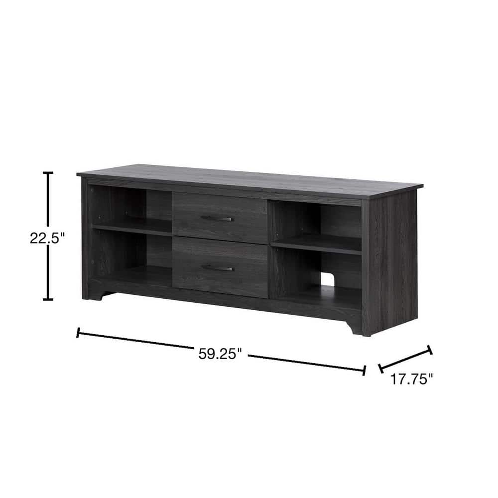 Gray Oak 60" TV Stand with Adjustable Shelves and Drawers