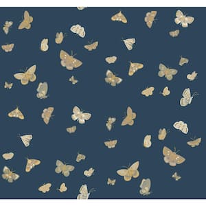Butterfly House Navy Blue Metallic Non-Pasted Wallpaper