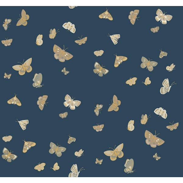 RIFLE PAPER CO. Butterfly House Navy Blue Metallic Non-Pasted Wallpaper
