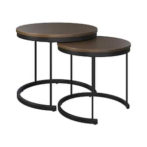 Nesting Coffee Table Set - Set of 2 Small Round Tables Nest Together (Brown), (H) 19.75; Small: 19 Diameter x (H) 17.50