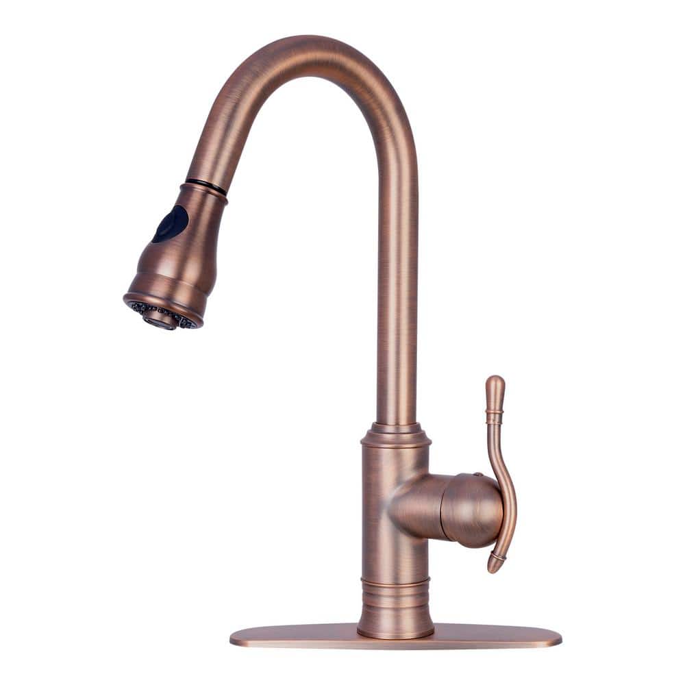 Single Handle Pull-Down Sprayer Kitchen Faucet in Antique Bronze