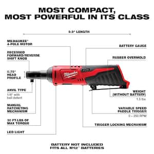 M12 12-Volt Lithium-Ion Cordless 1/4 in. Ratchet (Tool-Only)