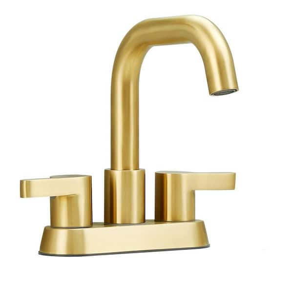 GELE Brushed Gold Bathroom Faucet 2-Handle 4 in. Centerset, Sink Faucet with Overflow Pop Up Drain and CUPC Water Supply Hose