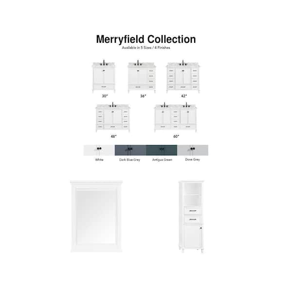 49 in. White Bath Vanity with Carrara Marble Top, 24 in. Mirror and 20 in. Linen Cabinet Combo