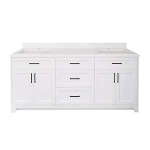 72 in. W x 21.5 in. D x 33.5 in. H Double Sink Bath Vanity in White with White Marble Top and 3-Dovetail Drawers