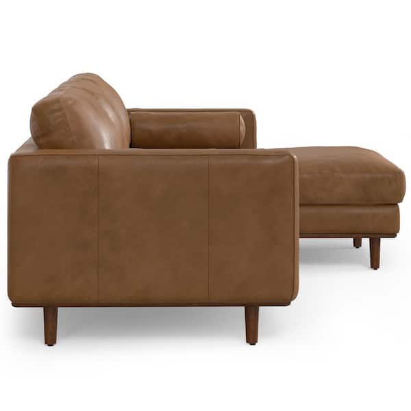 Simpli Home Morrison 102 in Straight Arm Genuine Leather