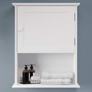 White Wall-Mounted Storage Cabinet with Open Shelf