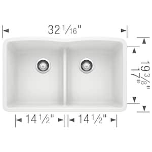 Diamond Undermount Granite 32 in. x 19.25 in. 50/50 Double Bowl Kitchen Sink in White