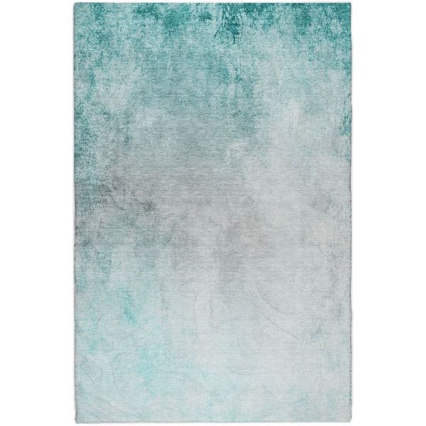 Dream Shag Premium Machine Washable Abstract ADS601 Teal 8 ft. x 10 ft. Area Rug