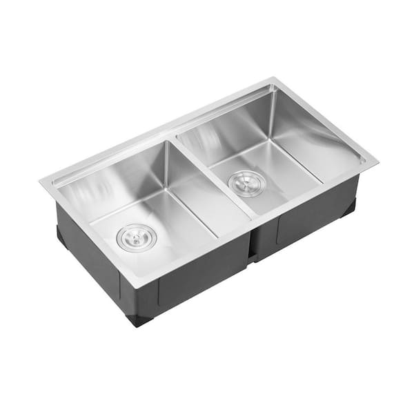 33 in. Kitchen Sink Workstation, 304 Stainless Steel Undermount, Double Bowl Farmhouse Sink with Ledge & Accessories