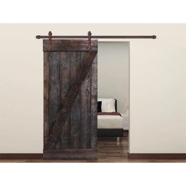 24 in. x 84 in. Primed Dark Coffee Natural Wood Finish 6.6 ft. Sliding Barn Door with Sliding Door Hardware Kit