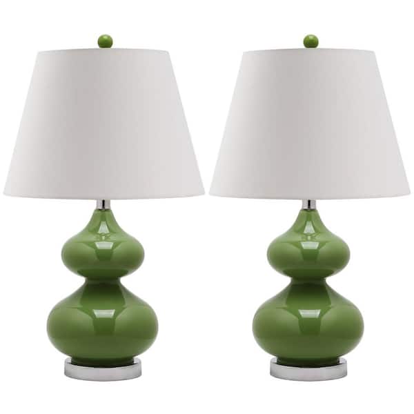 Eva 24 in. Fern Green Double Gourd Glass Table Lamp with Off-White Shade (Set of 2)