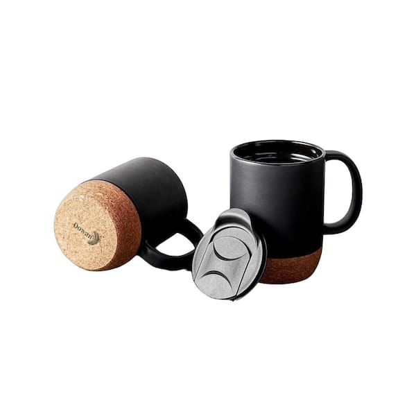 Aoibox 15 oz. Large Ceramic Coffee Mug with Cork Bottom and Spill Proof  Lid, Set of 2, Matte Black SNPH002IN395 - The Home Depot