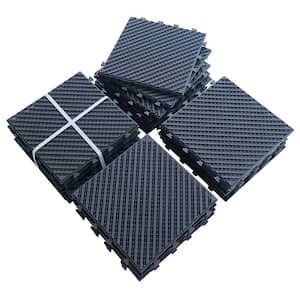 12 in. x 12 in. Square Composite Decking Tiles, Four Slat Plastic Outdoor Flooring Tile (Dark Gray, Pack of 27)