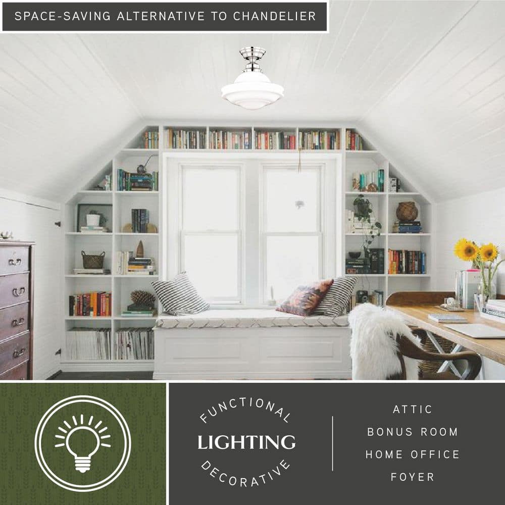 Huntley 12" Satin Nickel Farmhouse Semi Flush Mount Ceiling Light