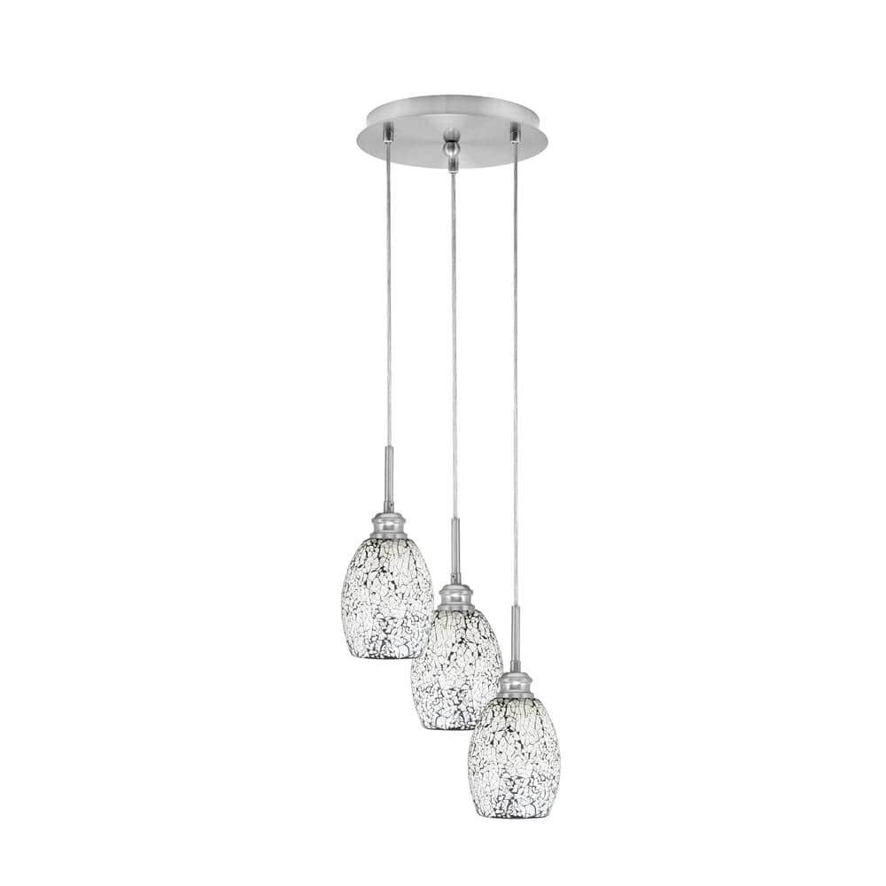 Savannah 9.75 in. 3-Light Brushed Nickel Cord Pendant Light Black Fusion Gl