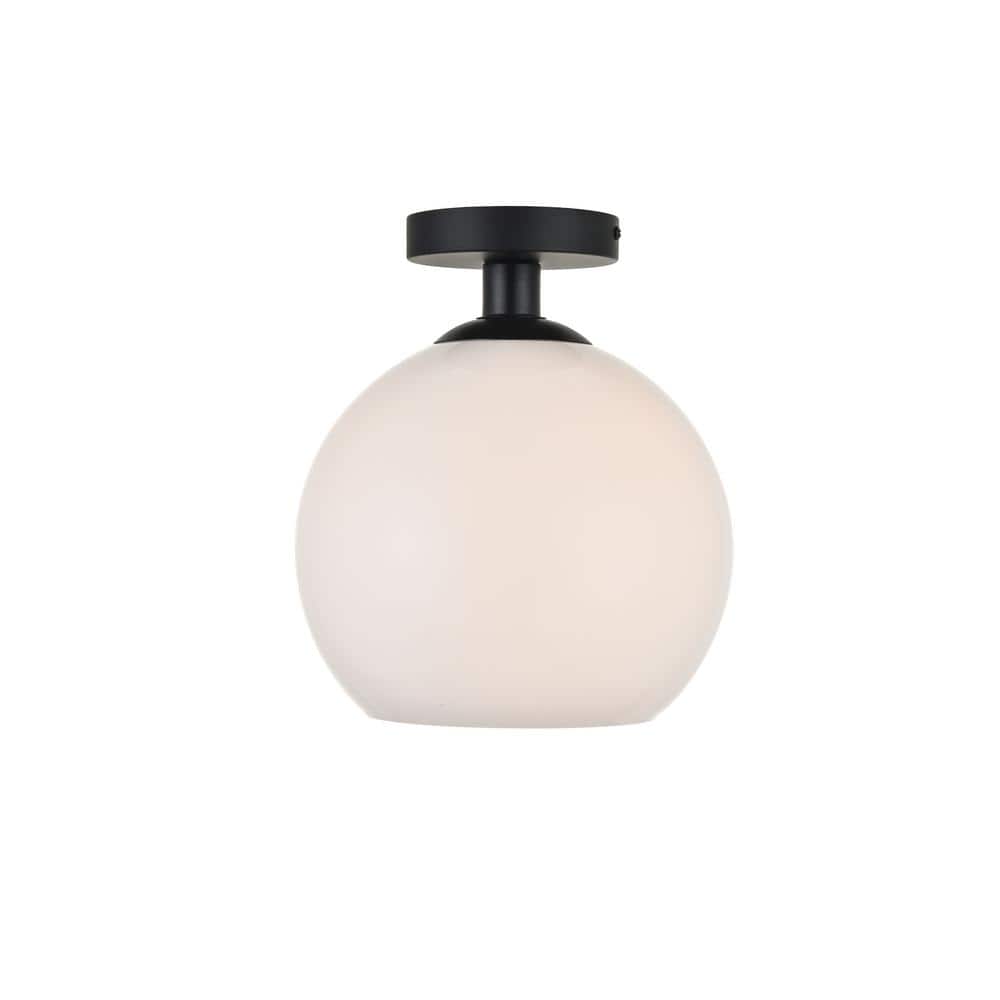 Timless Home 9.8 in. 1-Light Midcentury Modern Black and Frosted White Flus