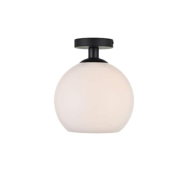 Unbranded Timless Home 9.8 in. 1-Light Midcentury Modern Black and Frosted White Flush Mount with No Bulbs Included