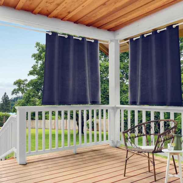 EXCLUSIVE HOME Cabana Navy Solid Light Filtering Grommet Top Indoor/Outdoor Curtain Panel, 54 in. W x 63 in. L (Set of 2)