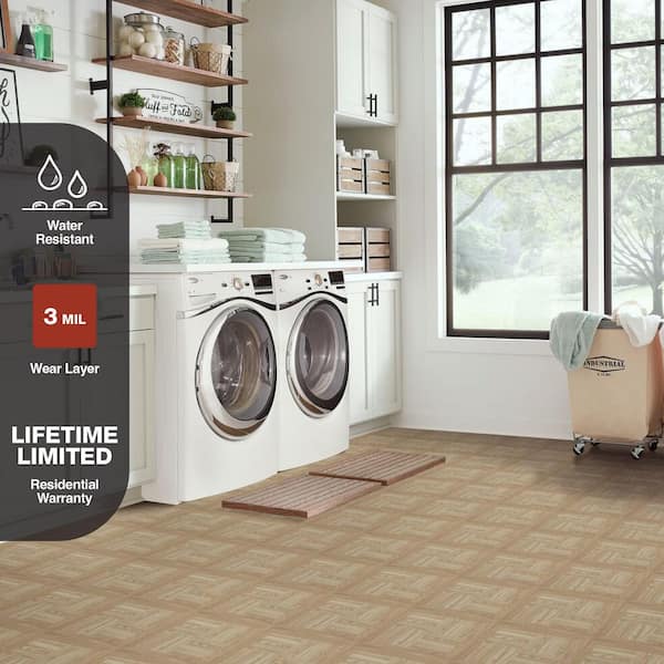 Natural Wood Parquet 3 MIL x 12 in. W x 12 in. L Peel and Stick Water Resistant Vinyl Tile Flooring 30 Sq. Ft.