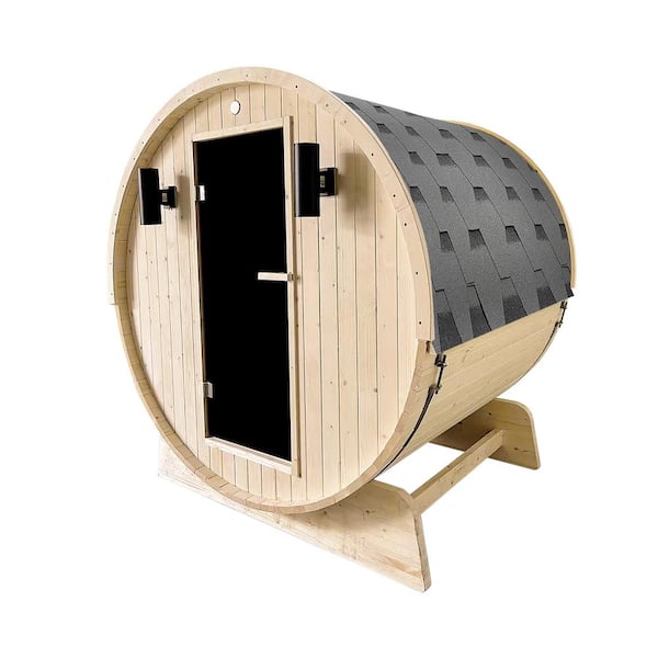 4-Person Outdoor and Indoor White Pine Barrel Wet/Dry Sauna 4.5 kW UL Certified Heater Bitumen Shingle Roofing