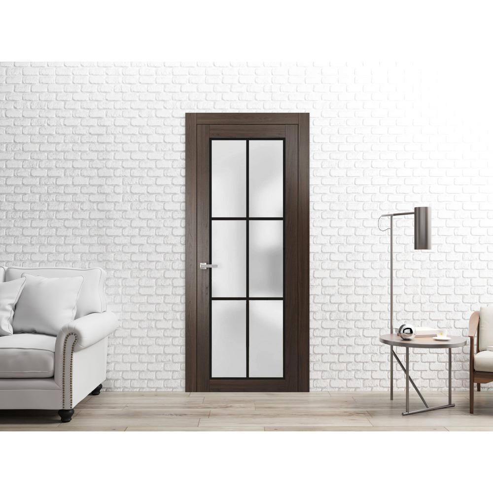 Chocolate Ash Frosted Glass 96" x 42" Solid Pine Interior Door