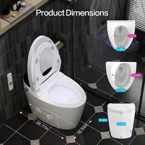 Tankless Elongated Bidet Toilet 1.28 GPF in White Smart Toilet with Auto Flush, Heated Seat and Warm Air Dryer