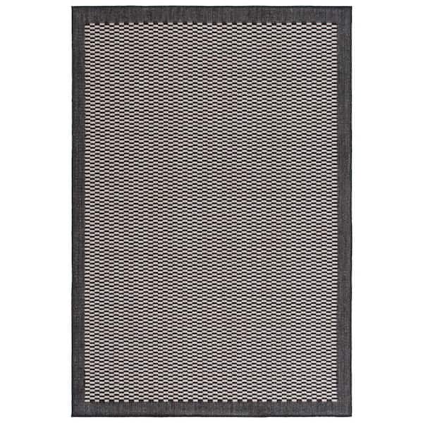 Beach House 5 ft. x 8 ft. Black/Beige Geometric Border Indoor/Outdoor Area Rug