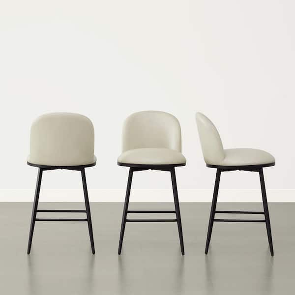 Nico Cream Faux Leather 360° swivel Counter Height Bar Stool with Metal Frame and footrest for diningroom (Set of 3)