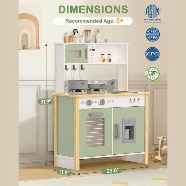 SEEUTEK Wooden Play Kitchen Set with Lights and Sounds, Kitchen