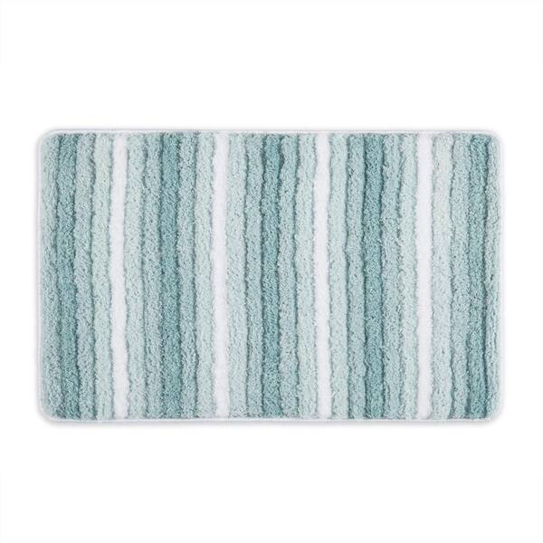 Polyester Stripe Plush Bath Mat, Blue Striped Bathroom Rugs