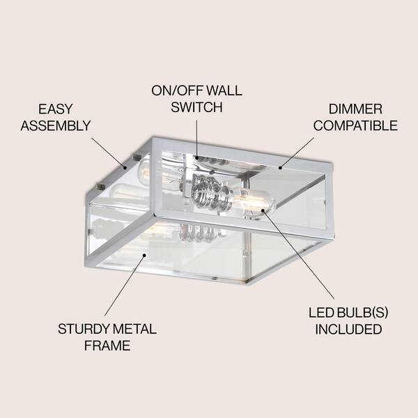 JONATHAN Y Grayson 12 in. Chrome/Clear Metal/Glass LED Flush