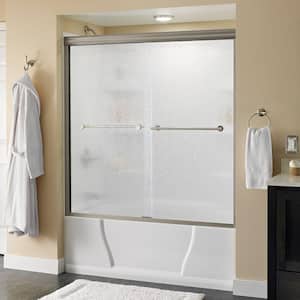 Traditional 59-3/8 in. W x 58-1/8 in. H Semi-Frameless Sliding Bathtub Door in Nickel with 1/4 in. Tempered Rain Glass