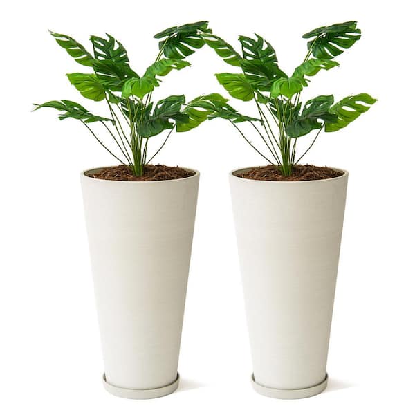 XBRAND 28 in. Tall Modern Round Planter, Tapered Floor Planter for Indoor and Outdoor, Patio Decor, Set of 2, White