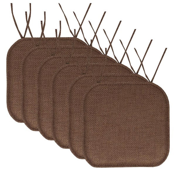 Sweet Home Collection Gray, Herringbone Memory Foam Square 16 in. W x 16 in. D, Non-Slip Indoor/Outdoor Chair Seat Cushion with Ties(6-Pack)