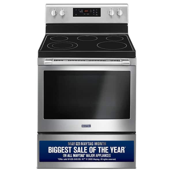 Maytag 5.3 cu. ft. 5 Burner Element Electric Range with Shatter-Resistant Cooktop in Fingerprint Resistant Stainless Steel