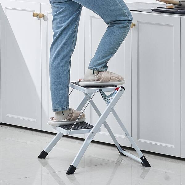 VEVOR Step Ladder 2 Step 330 lbs. Capacity Ergonomic Folding Steel Step Stool with Wide Anti Slip Pedal Kitchen Office RVs