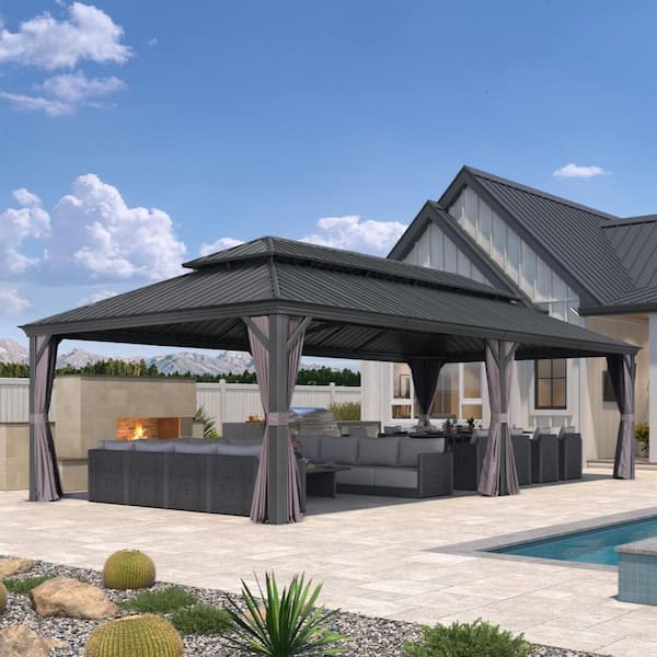 PURPLE LEAF 13 ft. x 20 ft. Luxury Aluminum Hardtop Gazebo Canopy for Patio Deck Backyard with Netting, Hooks, Upgrade Curtain