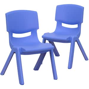 2 Pack Blue Plastic Stackable School Chair with 10.5 in. Seat Height