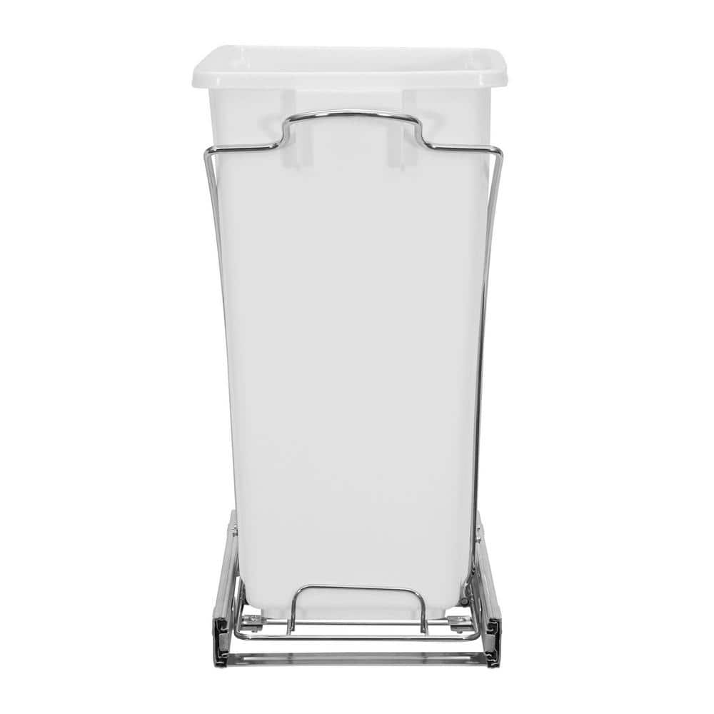 White Plastic Pull-Out Trash Can with Chrome Base