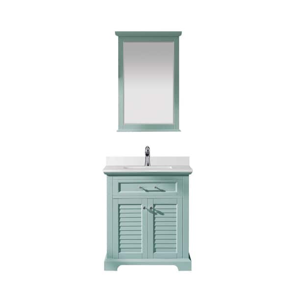 ROSWELL Lorna 30 in. Bath Vanity in Finnish Green with Composite Vanity Top in White with White Basin and Mirror