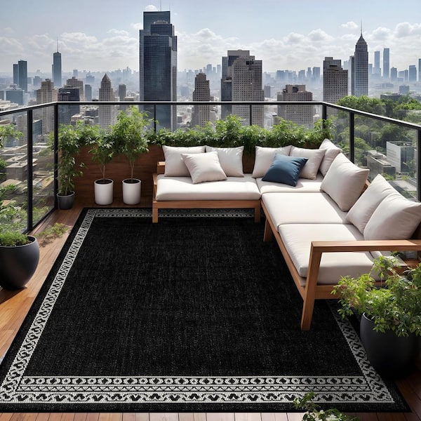 Beverly Rug Frame Black 6 ft. x 9 ft. Geometric Bordered Washable