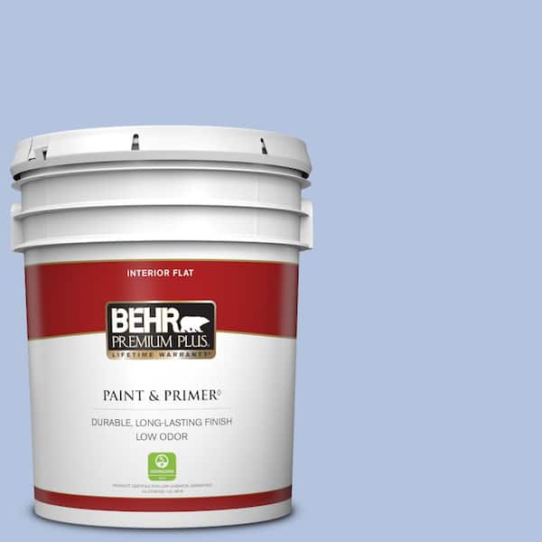 BEHR PREMIUM PLUS 5 gal. #600C-3 Periwinkle Bud Flat Low Odor Interior Paint & Primer