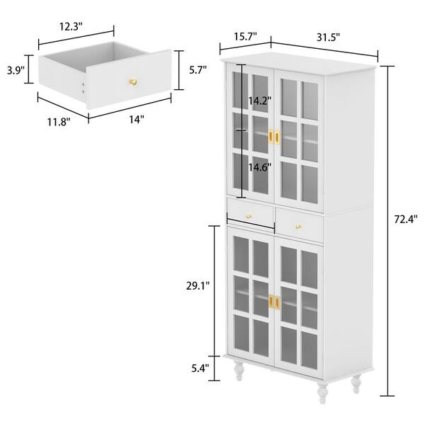 FUFU&GAGA White Painted Wood 31.5 in. W Food Pantry Cabinet With Double  Doors, Pull-out Wine Rack, Drawers, Anti-dumping device KF020317-01-c - The  Home Depot