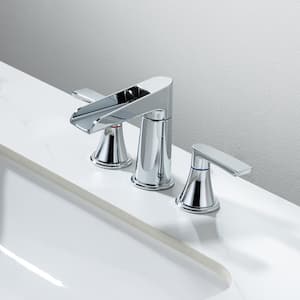 Waterfall 8 in. Widespread Double Handle Bathroom Faucet with Drain Assembly in Polished Chrome