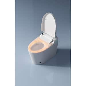 One-Piece Smart 1.32 GPF Auto Single Flush Round Toilet in White with Remote Control and Warm Water, Tankless