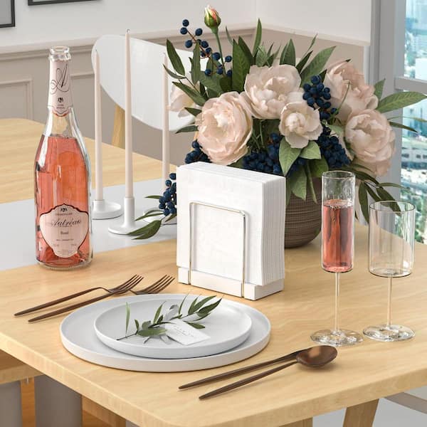 Lynzavix Bamboo Iron Standing Napkin Dispenser for Kitchen Dining Table Farmhouse for All Dining and Room Decors Silvery & White