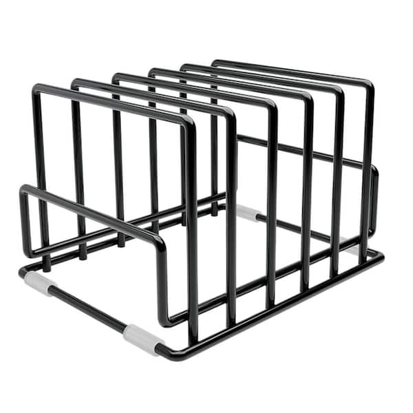 Black Heavy-Duty Vertical Rack Pot Rack with 7 Compartments Non-Slip Countertop Organizer for Baking Sheets
