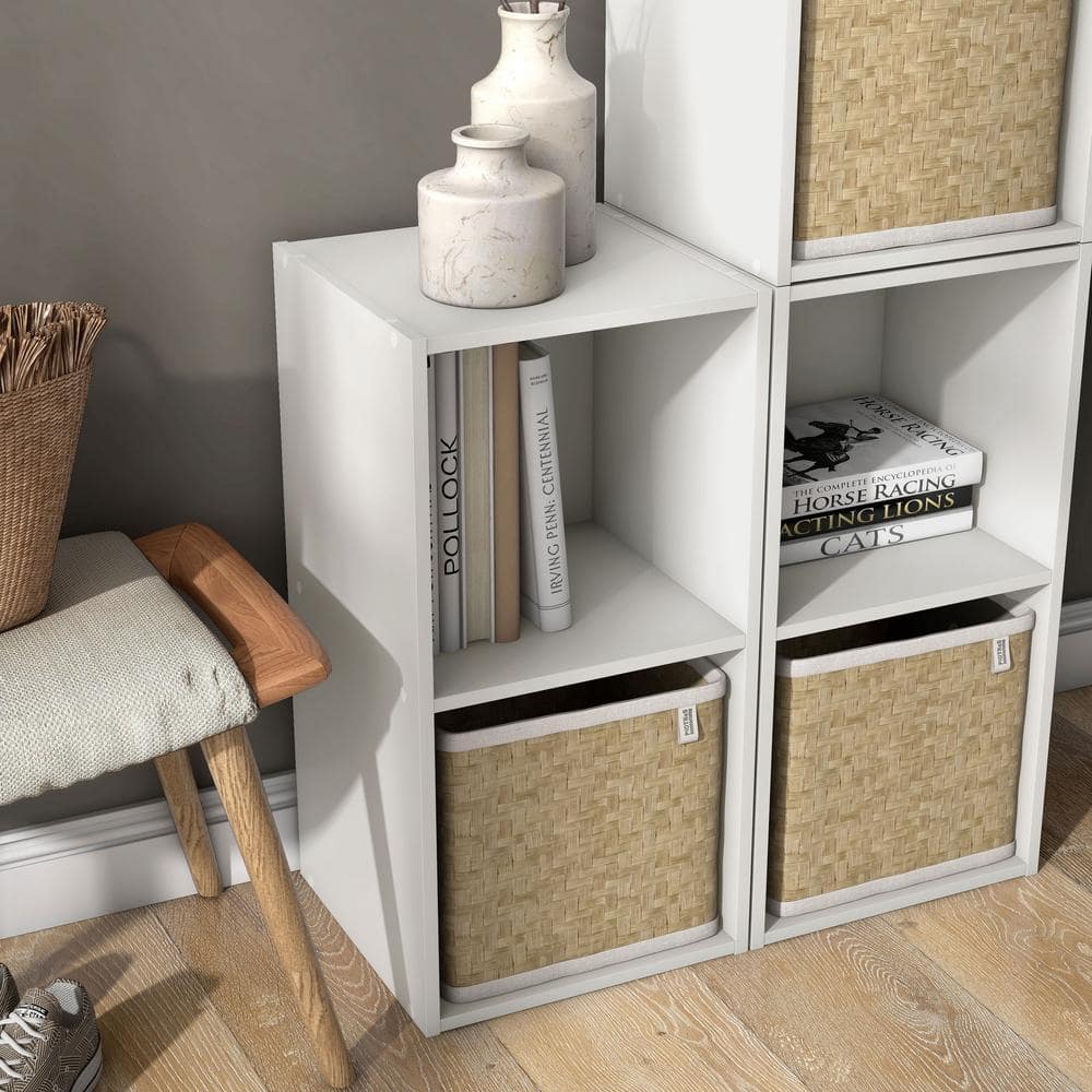 White 2-Shelf Stackable Cube Bookcase with Closed Back