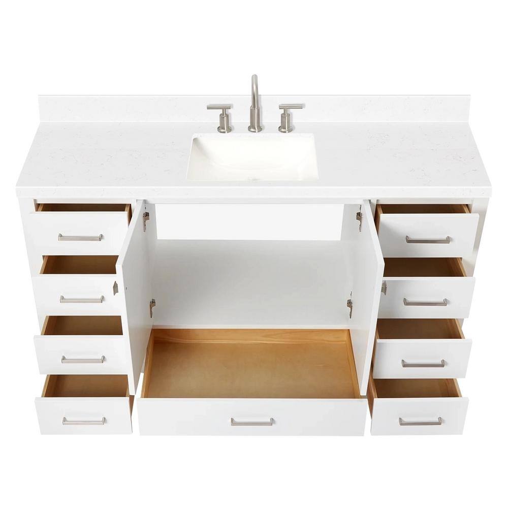 Cambridge 60" White Hardwood Single Basin Vanity with Quartz Top